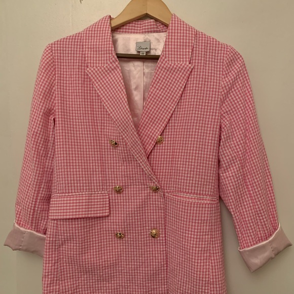 pink and white checkered jacket